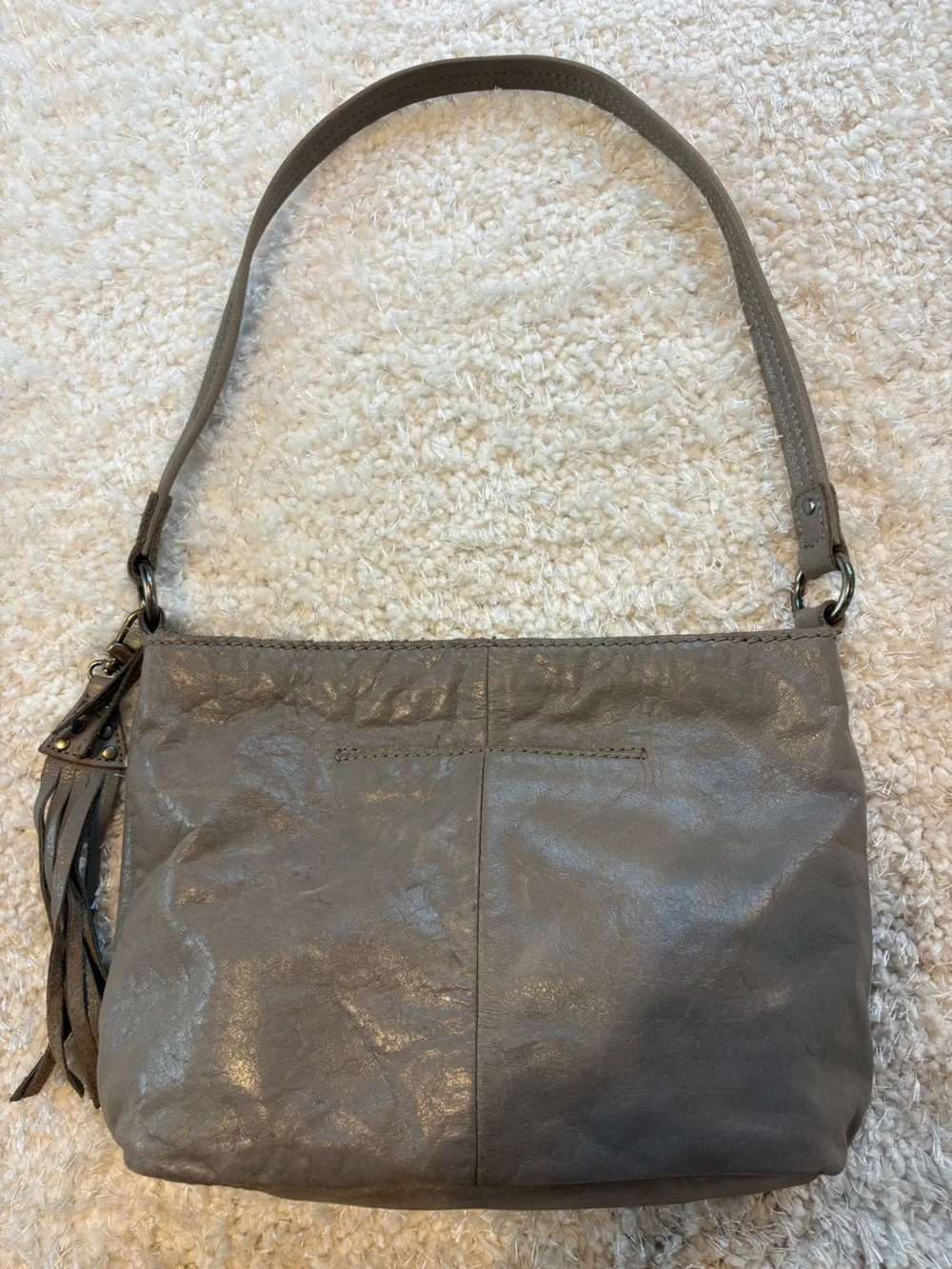 The Sak Grey Leather Hobo with Studded Accent and Tassel